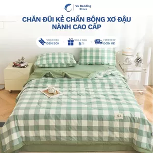 Chăn đũi kẻ chần bông xơ đậu nành cao cấp, chăn hè phong cách hàn quốc mềm mại thoáng khí