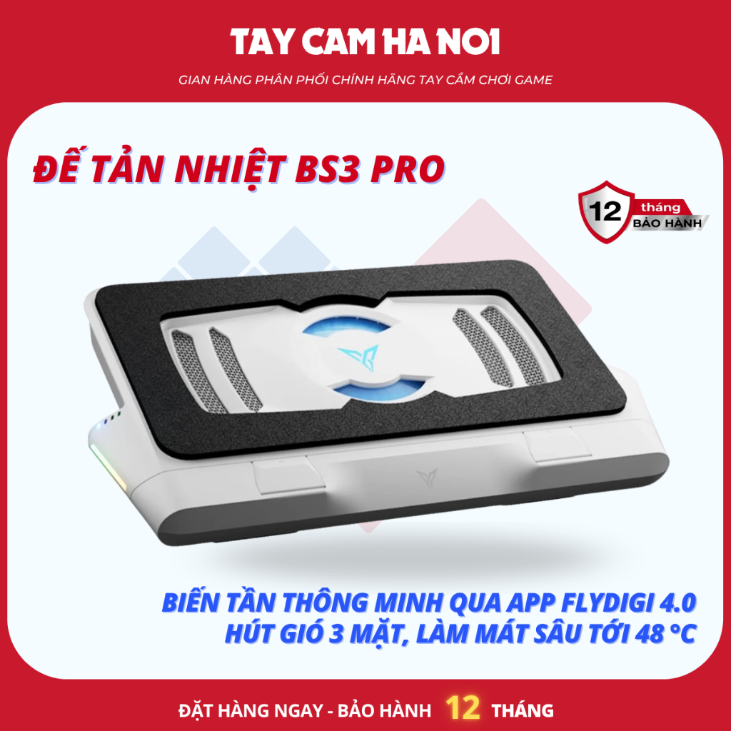 [KM mở bán] Đế tản nhiệt Flydigi BS3/ BS3 Pro, hút gió 3 mặt, mát sâu 48°C, biến tần thông minh