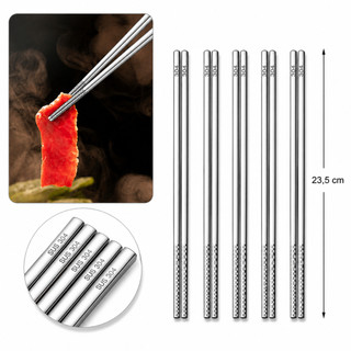 Set 5 Đôi Đũa Inox Chất Lượng Cao 33gr/đôi Có Khắc Laser Chống Trượt