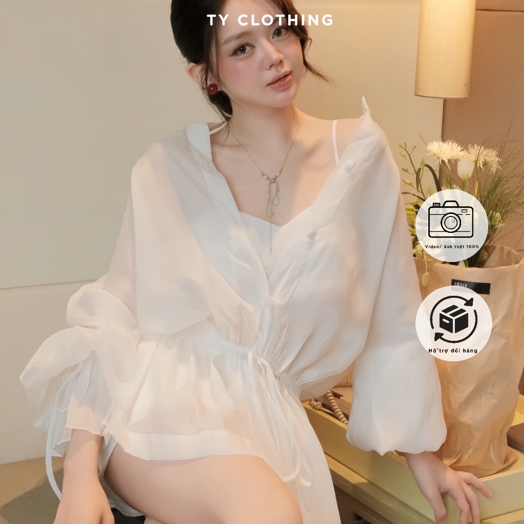 Set Tơ Ba Món Bo Eo Màu Trắng - Hàng Thiết Kế - TY CLOTHING
