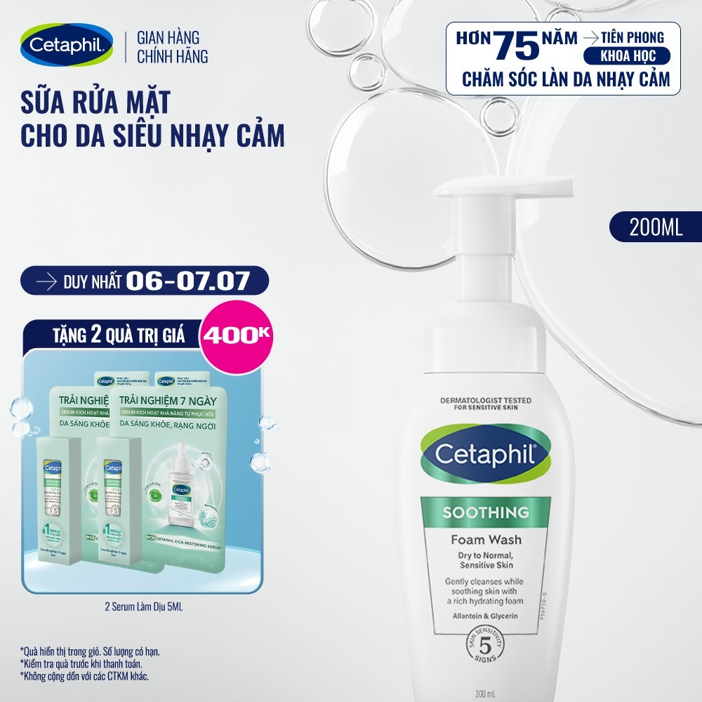 [LIVE] Sữa rửa mặt tự tạo bọt siêu mịn cho da nhạy cảm CETAPHIL SOOTHING FOAM WASH 200ML