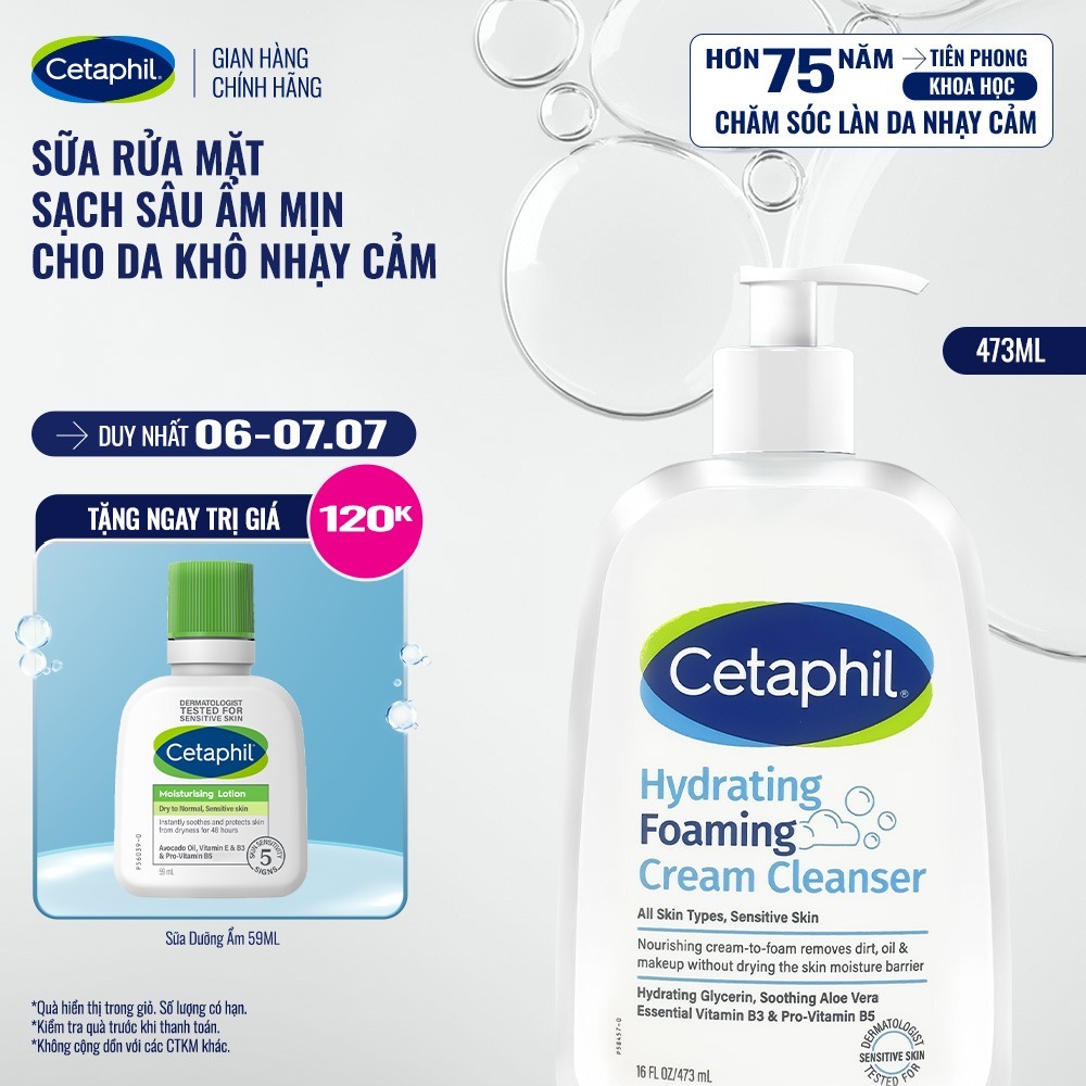 [LIVE] Sữa rửa mặt tạo bọt dịu lành cho da khô nhạy cảm Cetaphil Hydrating Foaming Cream Cleanser 473ml