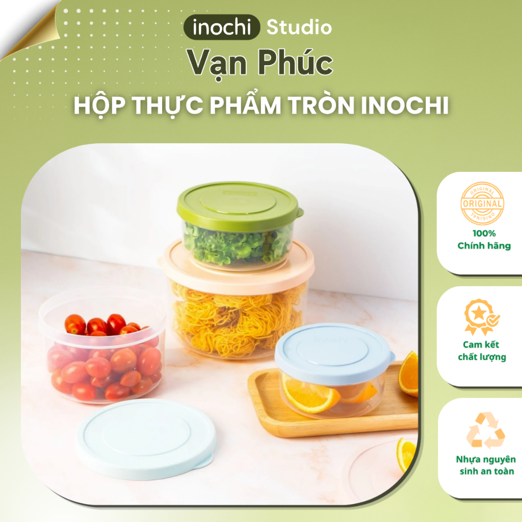 Hộp thực phẩm tròn inochi, nhựa nguyên sinh k chứa BPA, an toàn lò vi sóng máy rửa bát, bỏ được tủ đông inochi store hcm