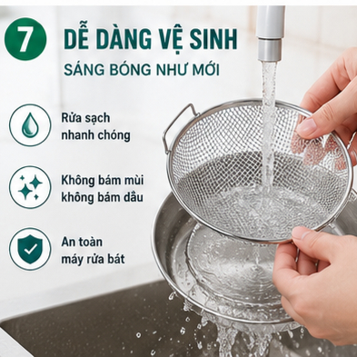 Bộ Khay Lọc Dầu Inox 304 22cm Kèm Vỉ Lọc Dầu Chiên Đa Năng Tặng Khăn Lau