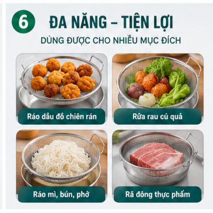 Bộ Khay Lọc Dầu Inox 304 22cm Kèm Vỉ Lọc Dầu Chiên Đa Năng Tặng Khăn Lau