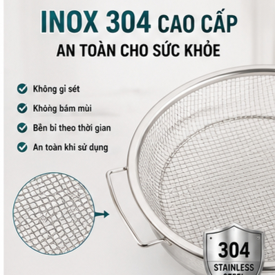 Bộ Khay Lọc Dầu Inox 304 22cm Kèm Vỉ Lọc Dầu Chiên Đa Năng Tặng Khăn Lau