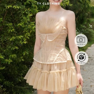 Set Áo Quây Cup Phối lưới Màu Nâu Be - Hàng Thiết Kế -TY CLOTHING