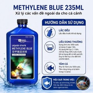 Dung Dịch Đậm Đặc Xanh Methy Lene Blue 235ml Xử Lý Và Phòng Ngừa Các Bệnh Ngoài Da Cho Cá, Sát Khuẩn