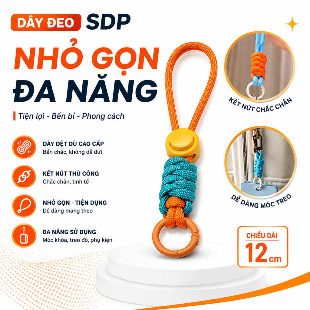 Dây đeo sạc dự phòng - điện thoại - Móc chìa khoá 2 màu - Bện vải chắc chắn