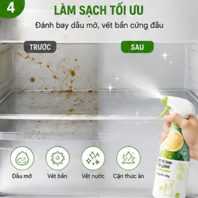 Xịt Vệ Sinh Tủ Lạnh Hương Chanh 450g Khử Mùi Diệt Khuẩn Làm Sạch Tủ Lạnh Đa Năng No Brand