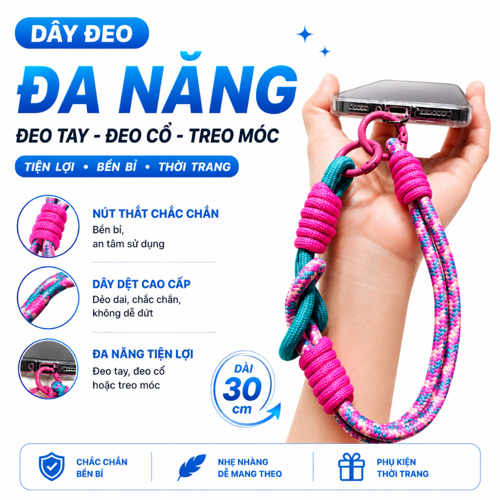 Dây đeo điện thoại cổ tay mới, móc khóa, thủ công đan tay, móc đôi, phụ kiện treo điện thoại