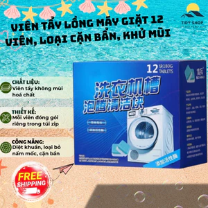 Viên Tẩy Lồng Máy Giặt 12 Viên Tặng 3 Khăn Lau Lồng Máy, TIDY SHOP, Loại Bỏ Cặn Bẩn, Khử Mùi Lồng Giặt