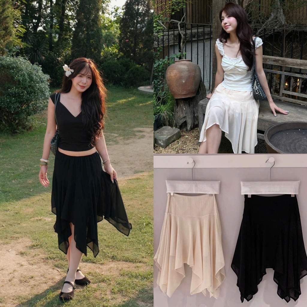 Lyra Skirt (TSW) Chân váy voan xòe lệch tà phối khuy Nữ the.sweaterweather