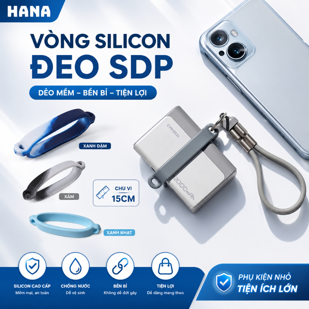 Vòng Silicon đeo sạc dự phòng, chi vi 15cm, co dãn, chống trượt, vừa bản 10000mAh - 20000mAh
