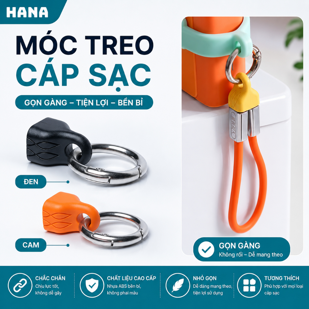 Móc Treo Cáp Sạc Type-C Hai Đầu – Gọn gàng – Cao Su Bền – Tiện Mang Theo Chìa Khóa