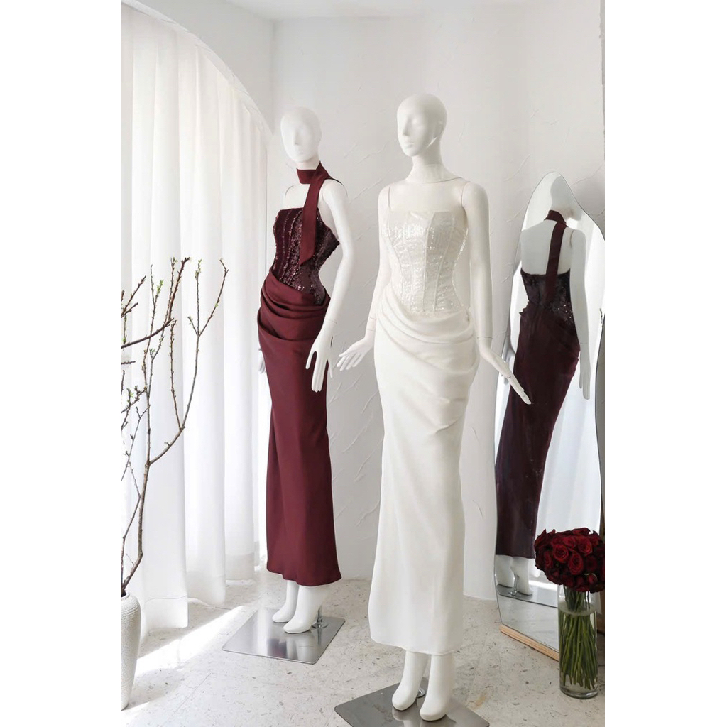 Đầm đi tiệc cúp sequin phối váy lụa ôm body sang trọng
