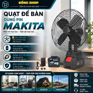 Quạt Tích Điện Lồng Sắt, Cánh Sắt MaKiTa Kích Thước 8 Inch, Quạt Để Bàn Công Suất Lớn 2 Chế Độ Gió Siêu Mát, Bền Bỉ