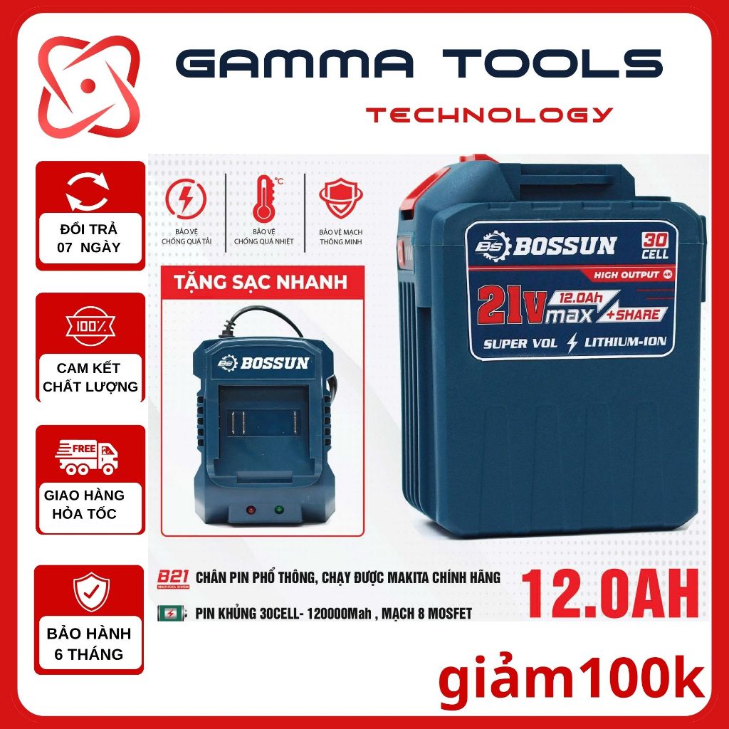 Pin 30 Cell Chính Hãng Boshun Dung Lượng Cao Mạch 8 mosfet - chân pin phổ thông makita - có đèn báo pin, vỏ abs