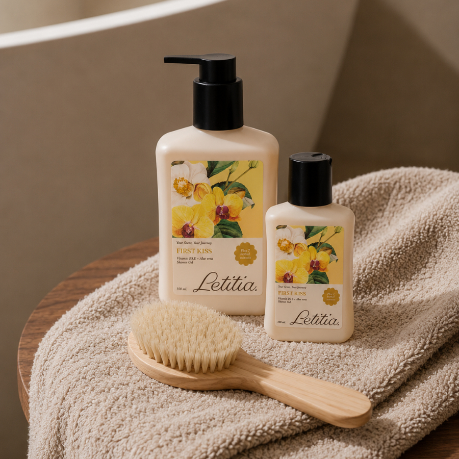 Sữa tắm nước hoa First Kiss Letitia lưu hương lâu - dưỡng ẩm dịu nhẹ - mềm mịn Size 350ml/100ml