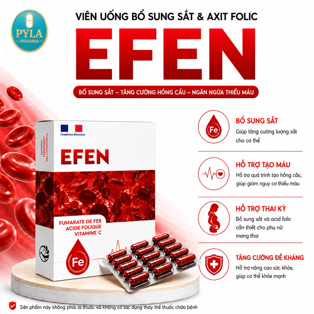 EFEN Nhập Khẩu Pháp - Hỗ Trợ Bổ Máu, Bổ Sung Sắt, Acid Folic & Vitamin B12 30 Viên