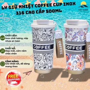 Ly Giữ Nhiệt Coffee Cup Inox 316 500ml, TIDY SHOP Cốc Giữ Nhiệt Có Quai Xách, Bình Giữ Nhiệt Cà Phê Nắp Kín Tiện Lợi
