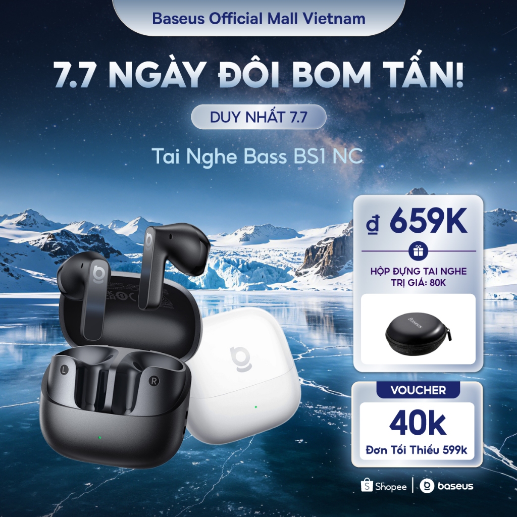 Tai Nghe Baseus Bass BS1 NC Chủ Động Khử Tiếng Ồn ANC Bluetooth 6.0 Âm Thanh Hi-Res Chuẩn LDAC