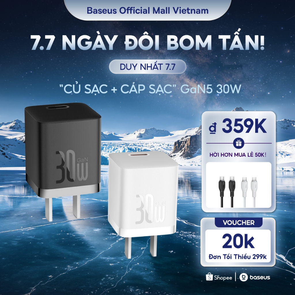 Củ Sạc Nhanh Baseus 30W GaN5 Type C Thích Hợp QC3.0 PD Sạc Nhanh cho iP 15 14 13 Pro Max