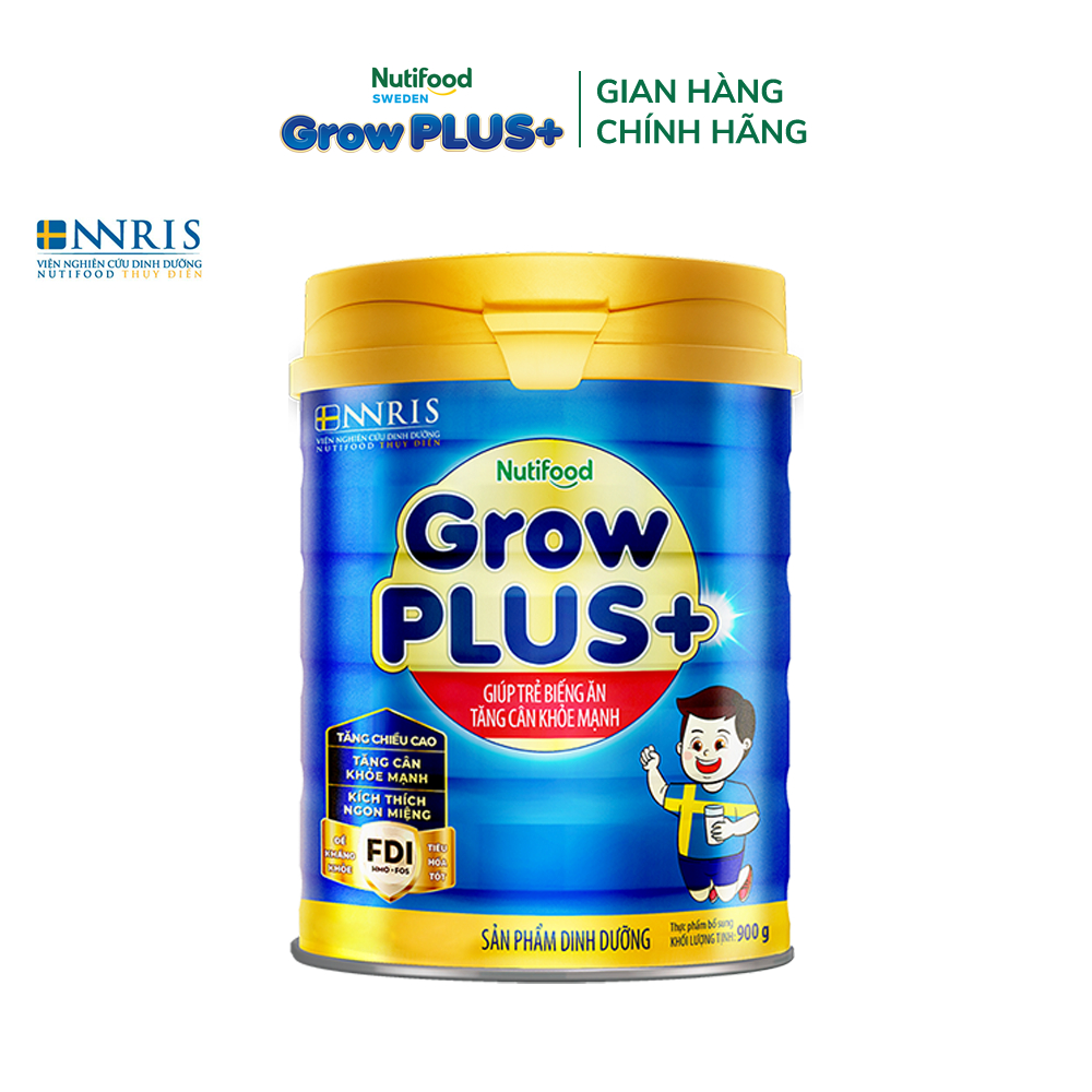 Sữa Bột Nutifood GrowPLUS+ Biếng Ăn (Xanh) 1+ - Tăng Cân Khỏe Mạnh (Lon 900g)