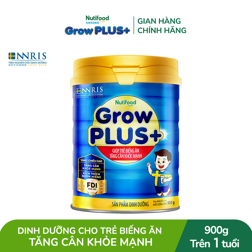 Sữa Bột Nutifood GrowPLUS+ Biếng Ăn (Xanh) 1+ - Tăng Cân Khỏe Mạnh (Lon 900g)
