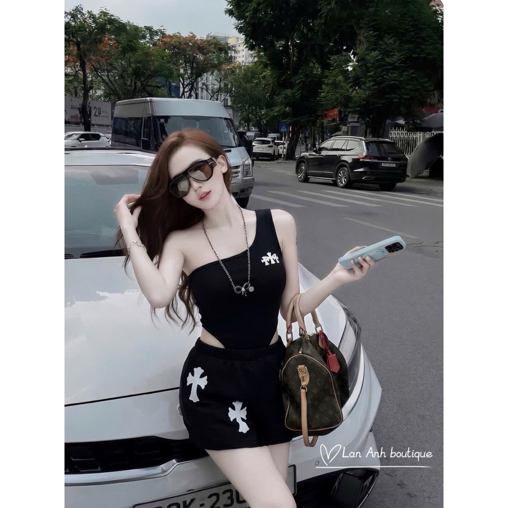Set áo bodysuit lệch vai chân váy ngắn SA02