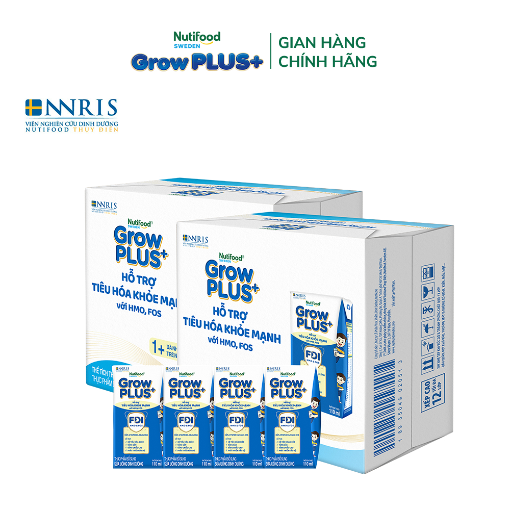 Combo 2 Thùng 24 hộp Sữa bột pha sẵn Nutifood Sweden GrowPLUS+ Tiêu Hóa (Xanh Nhạt) 1+ - Tiêu hóa khỏe, tăng cân 110ml
