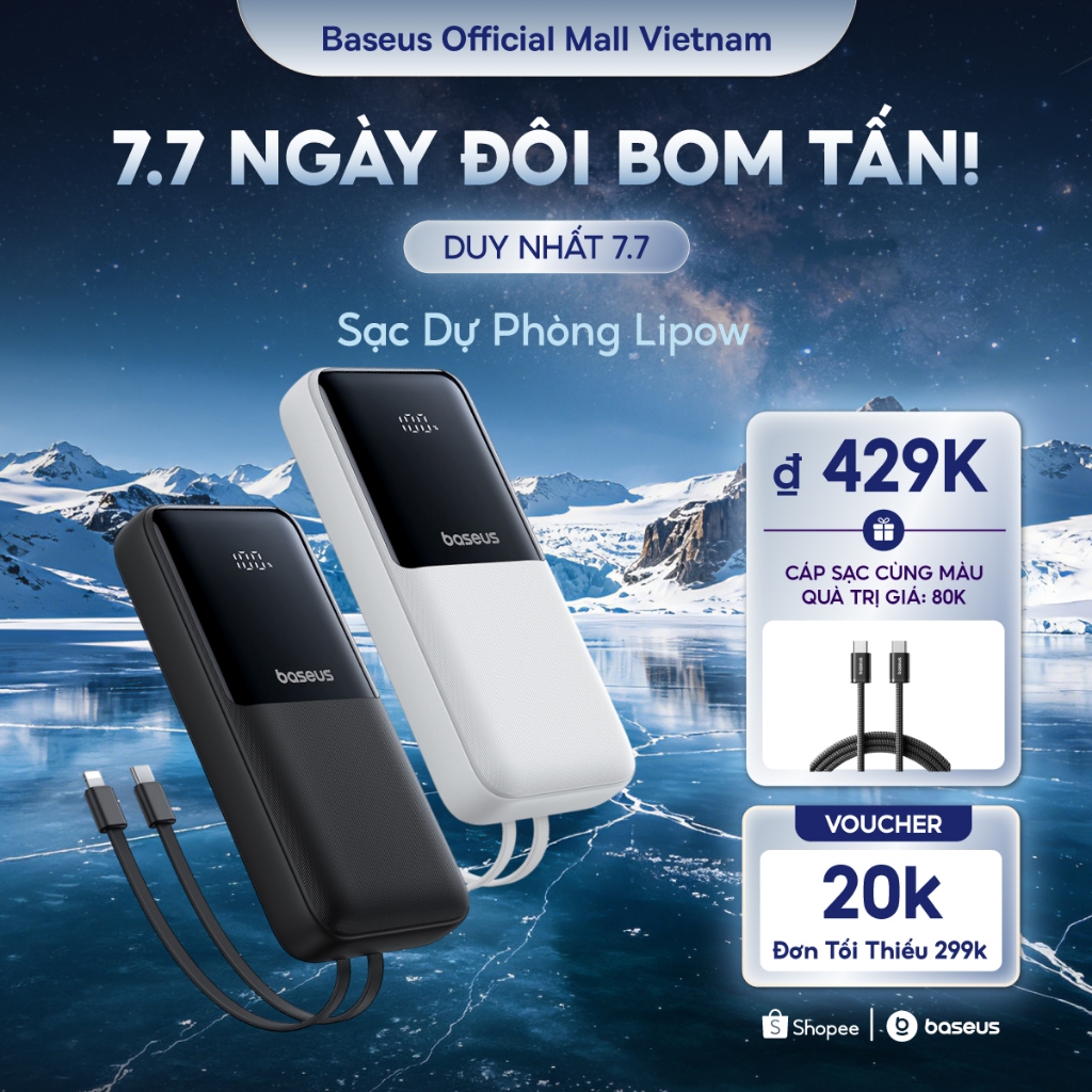 Sạc dự phòng Baseus Lipow 10000 mAh & 20000mAh 22.5W sạc nhanh thích hợp với mọi thiết bị