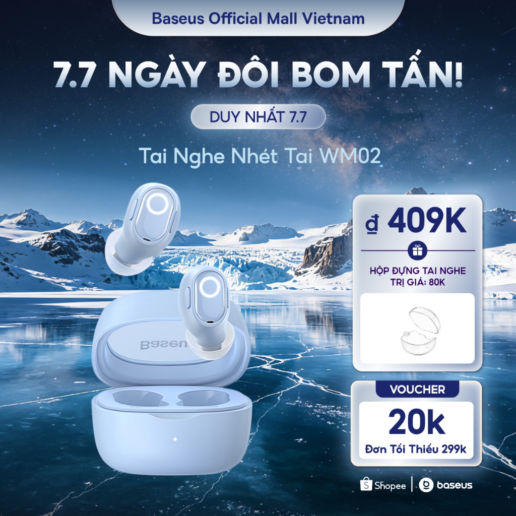 Tai nghe nhét tai không dây BASEUS WM02 bluetooth 5.3 TWS chống ồn thời lượng pin lên đến 25 giờ