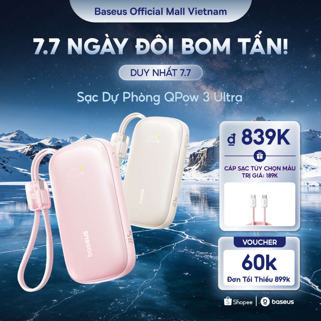 [CHUẨN CHỨNG NHẬN CCC] Sạc Dự Phòng Baseus EnerFill FC21 Qpow3 Ultra 10000mAh/20000mAh 22.5W - Sạc Nhanh 3 Cổng Kèm Cáp