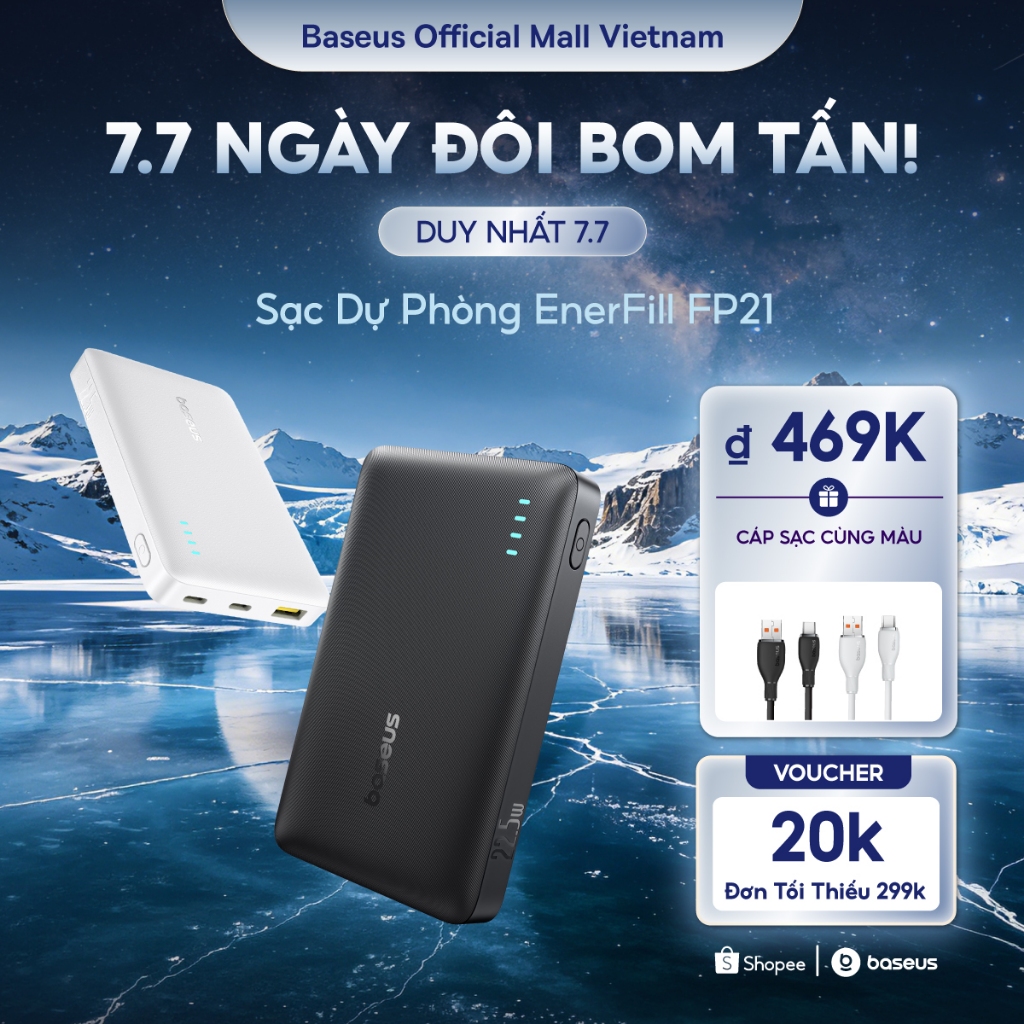 Pin dự phòng Baseus EnerFill FP21 10000mAh 22.5W Bao gồm cáp TypeC sang C sạc nhanh