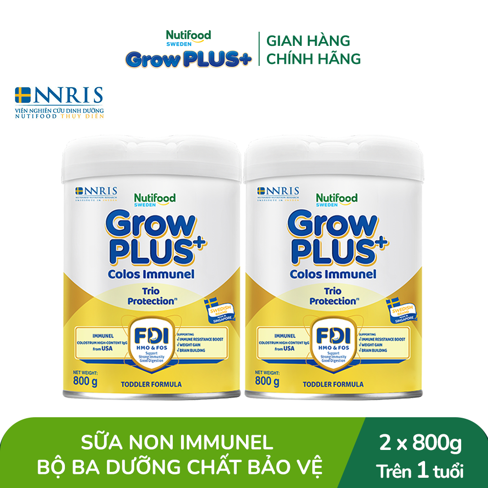 Combo 2 Sữa Bột Nutifood Sweden GrowPLUS+ Sữa Non Immunel lon 800 g (Bao bì tuỳ lô hàng)