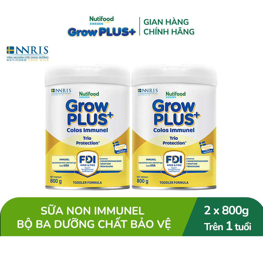 Combo 2 Sữa Bột Nutifood Sweden GrowPLUS+ Sữa Non Immunel lon 800 g (Bao bì tuỳ lô hàng)
