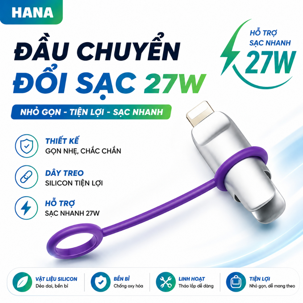 Đầu chuyển đổi sạc Type-C sang L – Hỗ trợ sạc và truyền dữ liệu – Dùng với đầu cắm Type-C – Gọn nhẹ, tiện lợi