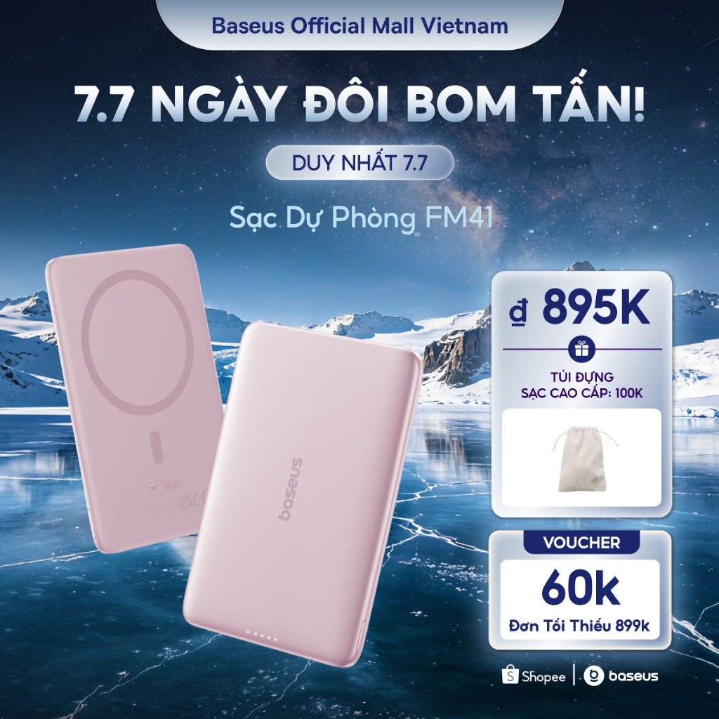 Sạc Dự Phòng Baseus EnerFill FM41 20000mAh 20W Từ Tính Mini - Sạc Nhanh Cho "Quả Táo", Hút Chắc, Combo Kèm Cáp Type C·