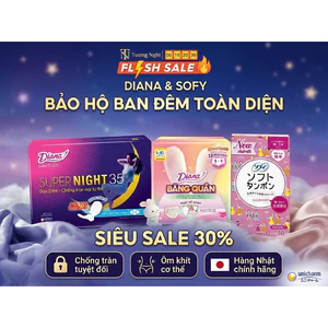 🌙 BVS DIANA SIÊU THẤM SUPER NIGHT 35CM (GÓI 12 MIẾNG) - CHỐNG TRÀN MỌI TƯ THẾ