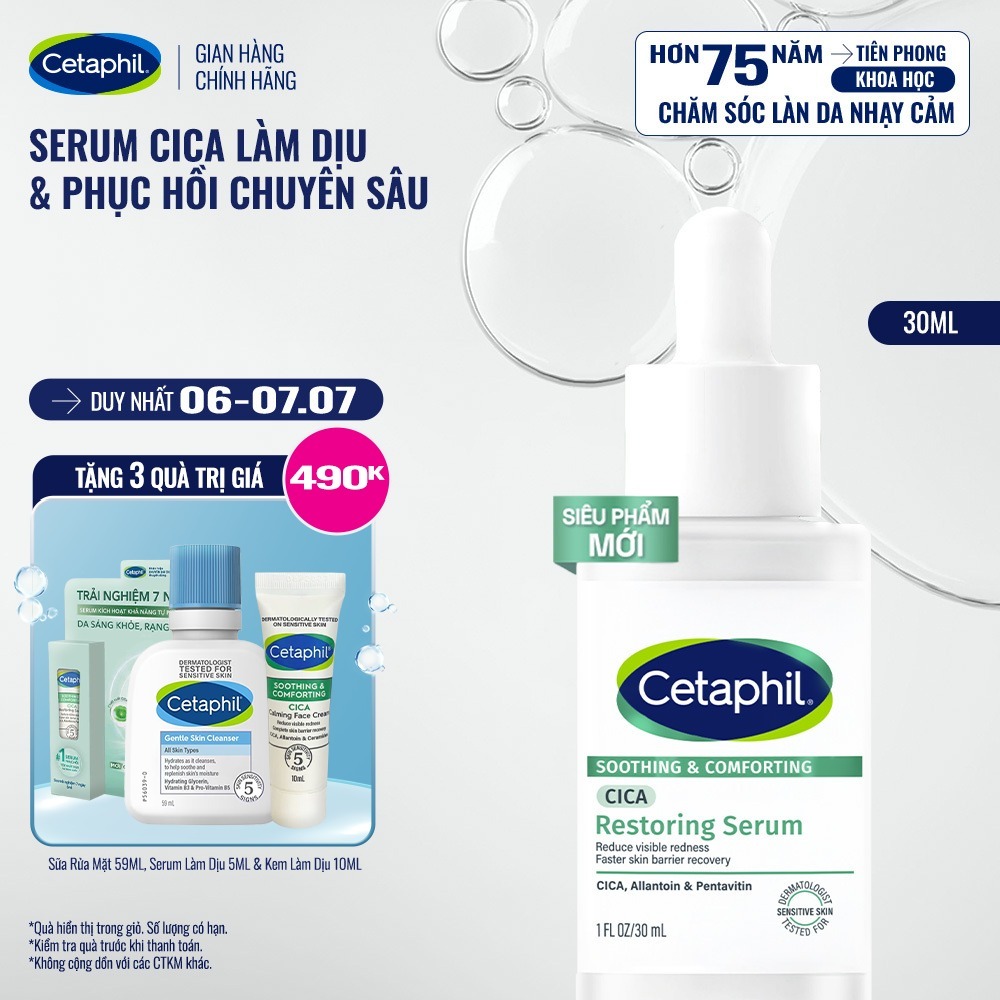 [HANNAH x CETAPHIL] Serum tinh chất làm dịu phục hồi chuyên sâu Cetaphil Soothing & Comforting Cica Restoring Serum 30ml