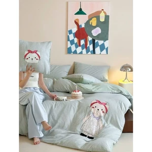 Bộ Ga Giường Cotton Hàn Quốc 100% Cotton Vải Đôi Thêu Đắp Cao Cấp Mềm Êm Thoáng Mát 4 Mùa