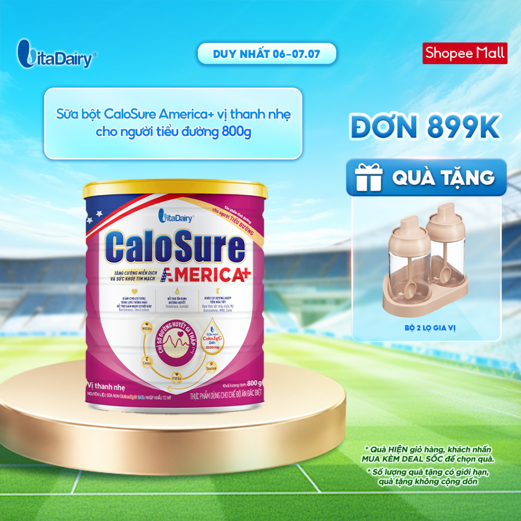 Sữa bột CaloSure America+ vị thanh nhẹ cho người tiểu đường - Giúp tiêu hoá khoẻ, hỗ trợ xương khớp khoẻ - 800g