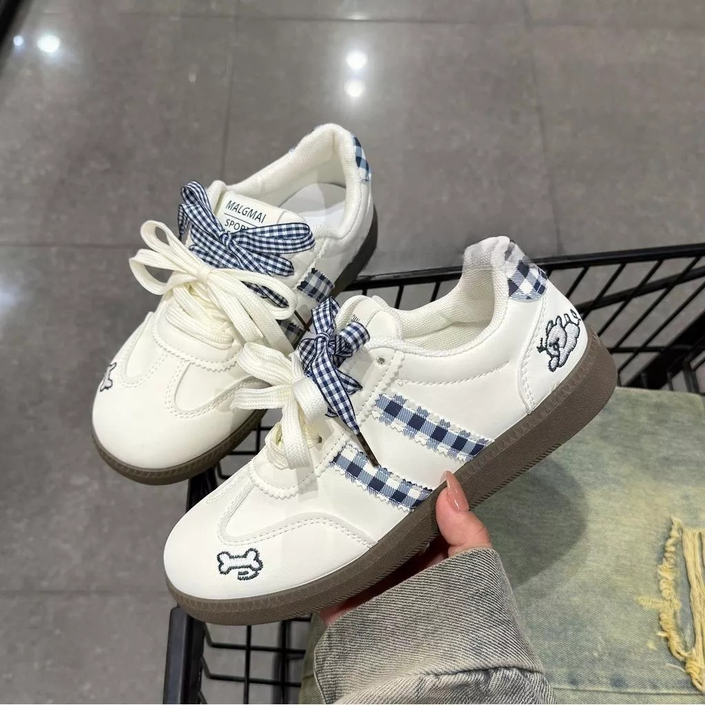 Giày Sneaker Nữ Phối Nơ COMMA Hàn Quốc Đế Cao Su Chống Trơn Trượt, Giày Thể Thao Nữ Dễ Thương Thêu Họa Tiết Cún Xinh