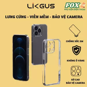 Ốp Likgus trong suốt lưng cứng viền mềm chống ố vàng bảo vệ camera cho IPhone Xsm đến 17Promax