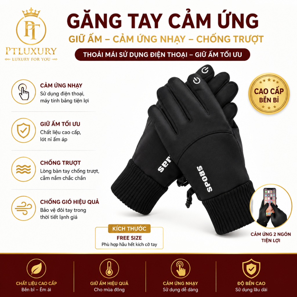 Găng Tay Mùa Đông Lót Bông Chống Nước Giữ Ấm Giữ Nhiệt Cực Tốt