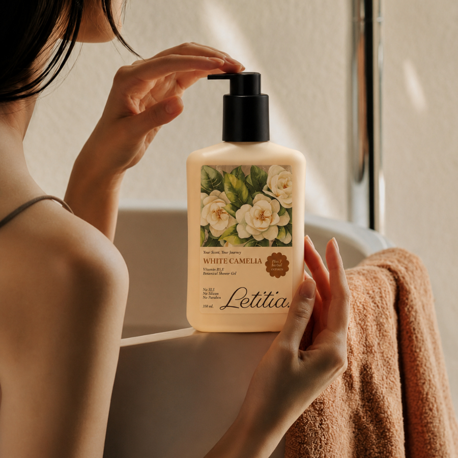 Sữa tắm thiên nhiên dành cho da nhạy cảm White Camelia Letitia giúp da trắng sáng - mềm mịn 350ml