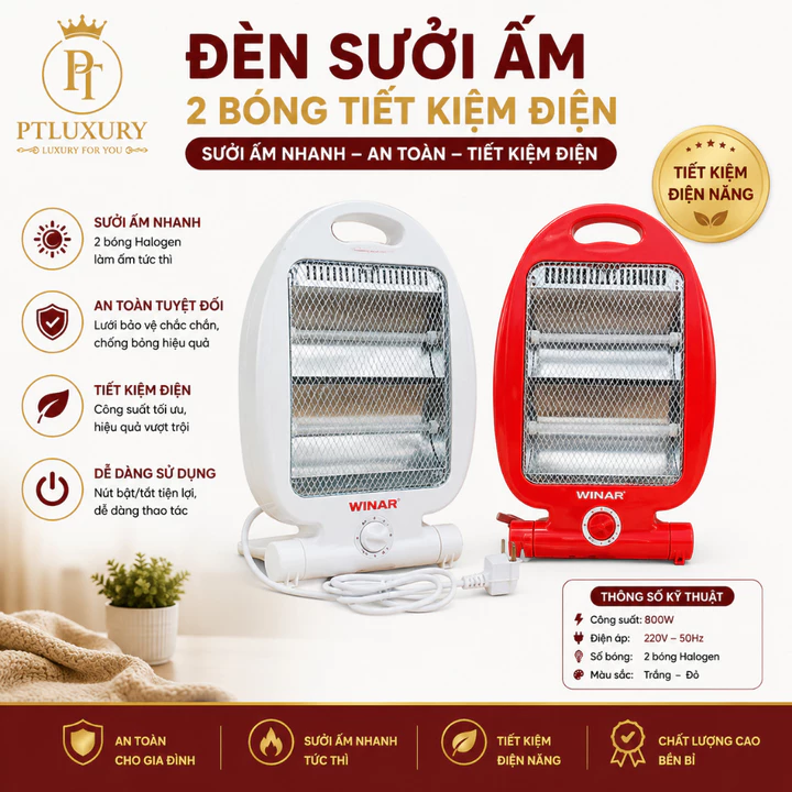 Máy sưởi FEINITE bóng hồng ngoại có tấm lưới cách nhiệt an toàn, cực bền, tốc độ làm ấm nhanh tỏa nhiệt đều