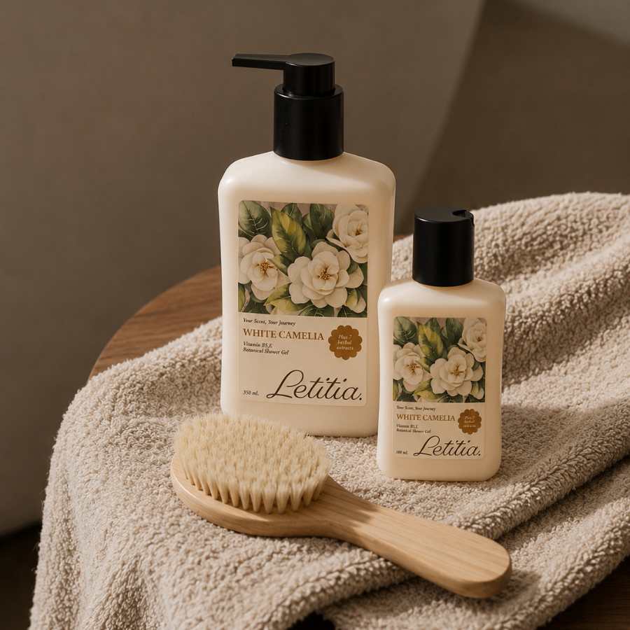 Sữa tắm thiên nhiên dành cho da nhạy cảm White Camelia Letitia giúp da trắng sáng - mềm mịn 350ml