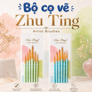 Bộ cọ vẽ Zhu Ting 6 cây - Cọ vẽ đầu tròn lông mềm cho màu nước, acrylic, gouache, cọ mỹ thuật học sinh, sinh viên